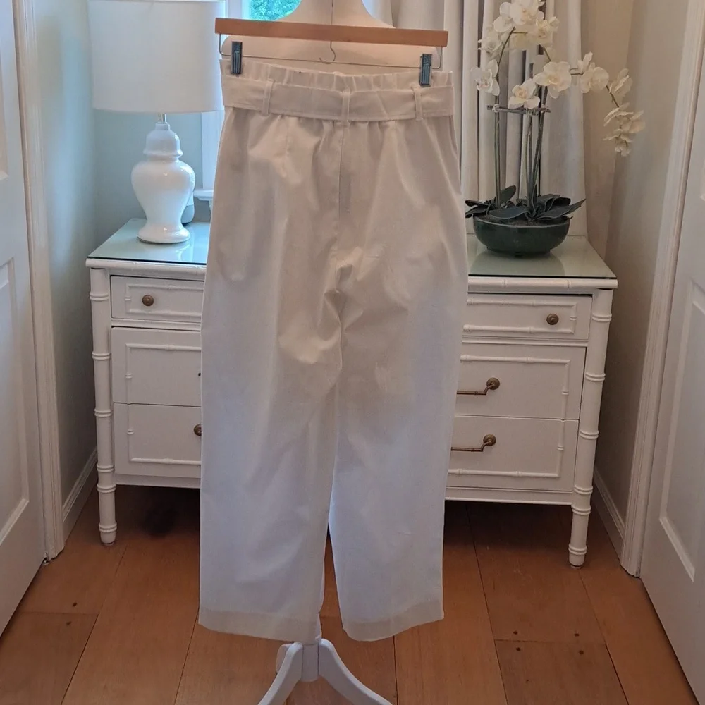 NWT J. Crew Womens Wide Leg White Cropped Chino Pants Elastic Waist Sash‎ S-6